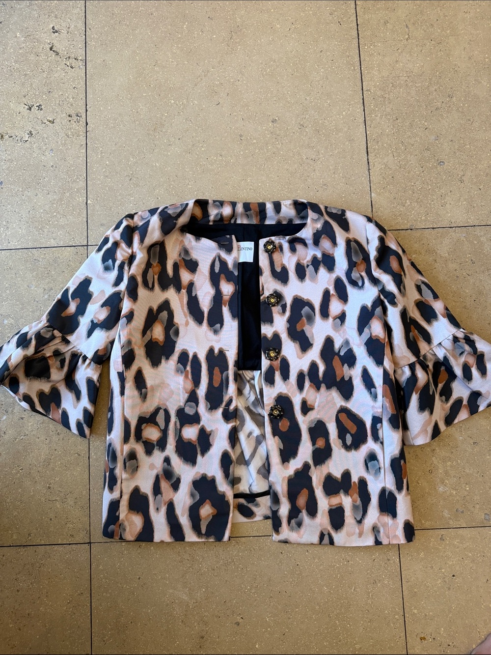 RED Valentino Leopard-Print Cropped Blazer in Black, Beige & Brown